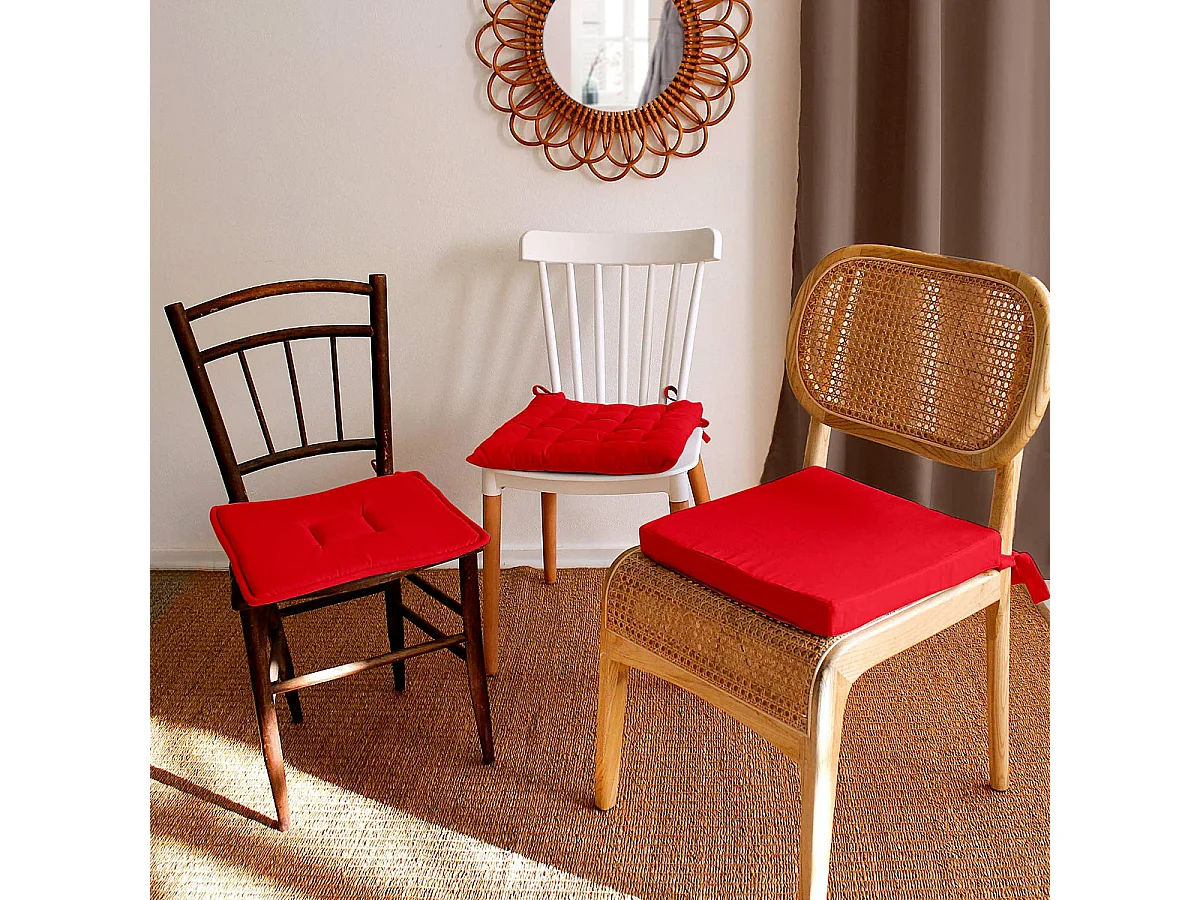 Galette de Chaise Uni "Panama" 40x40cm Rouge