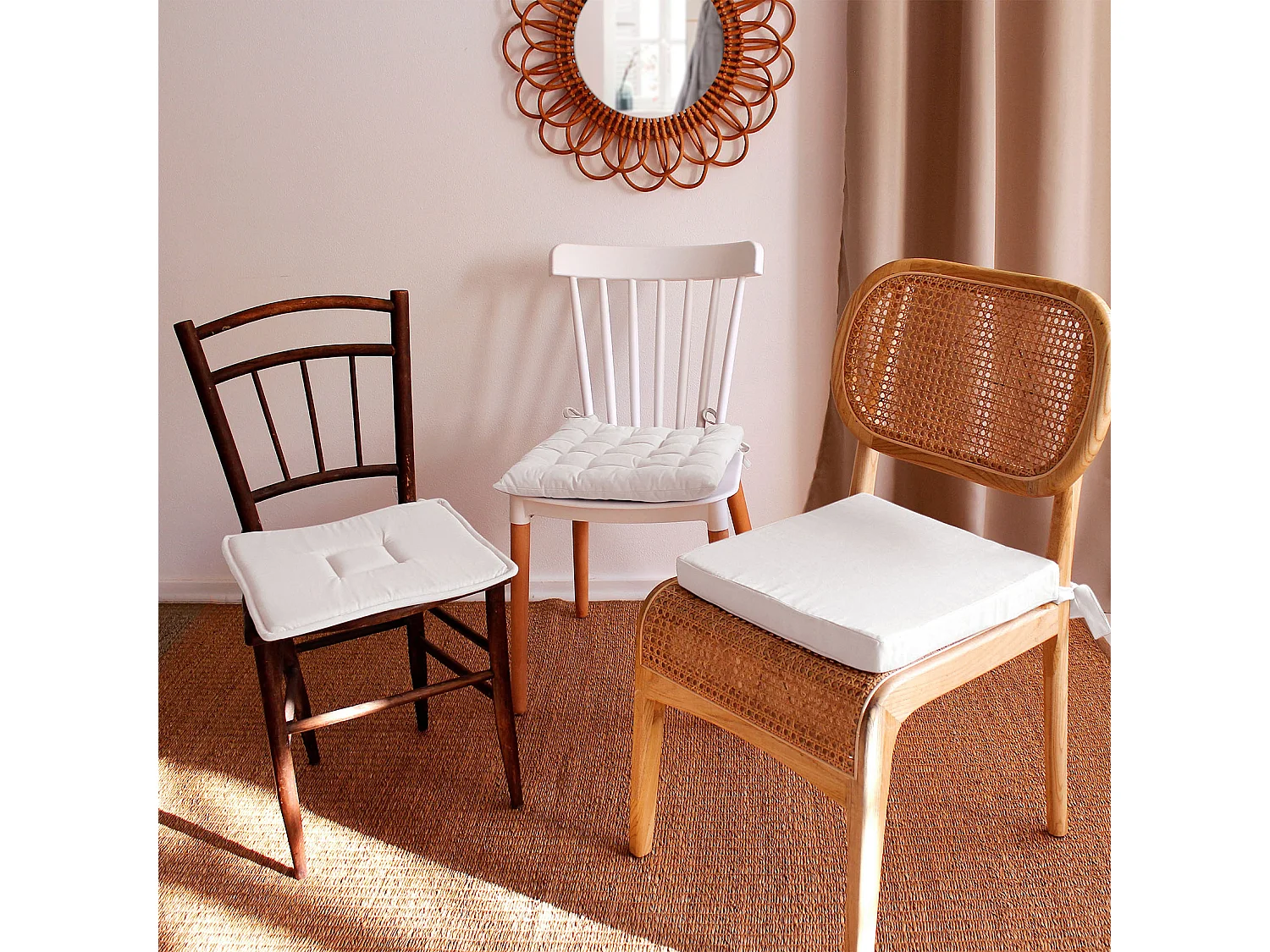 Galette de Chaise Uni "Panama" 40x40cm Blanc