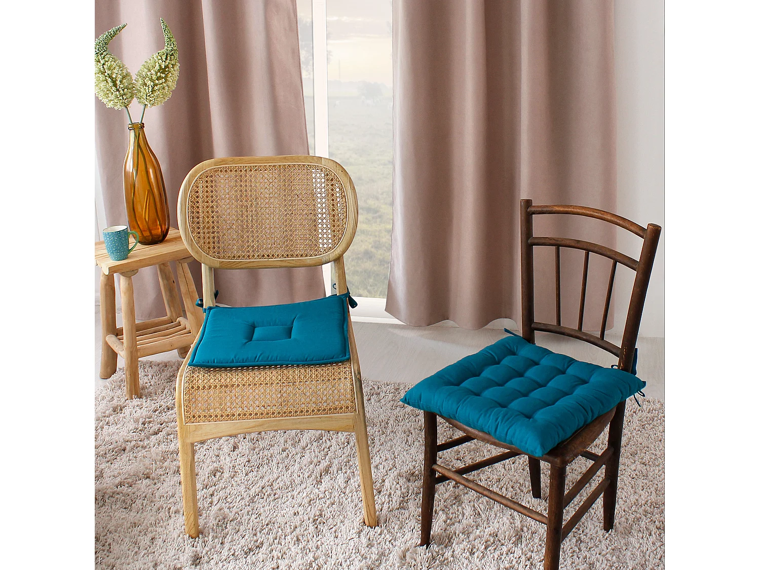 Galette de Chaise Uni "Panama" 40x40cm Bleu Canard