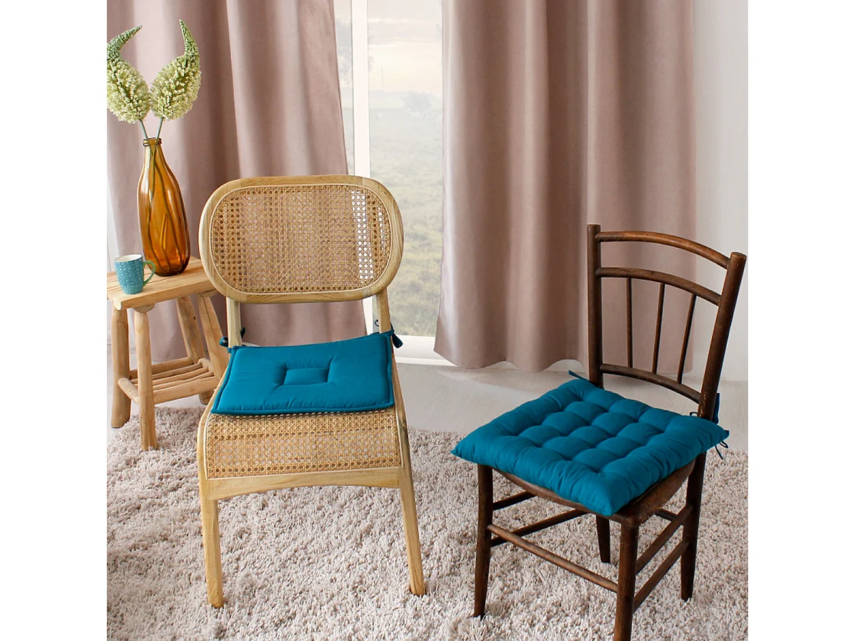 Galette de Chaise Uni "Panama" 40x40cm Bleu Canard