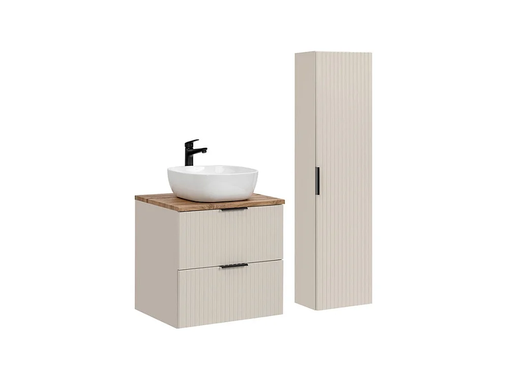 Ensemble de salle de bains NOXERA 80 cm – Marron congo & wotan – Avec vasque + colonne