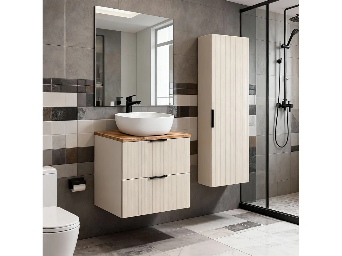 Ensemble de salle de bains NOXERA 80 cm – Marron congo & wotan – Avec vasque + colonne