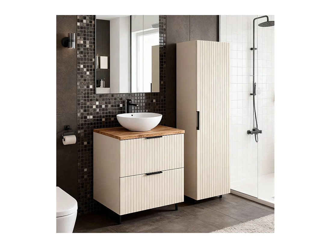Ensemble de salle de bains NOXERA 60 cm – Marron congo & wotan – Plan vasque + colonne