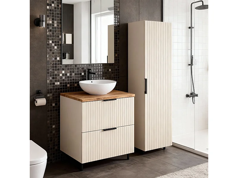 Ensemble de salle de bains NOXERA 60 cm – Marron congo & wotan – Plan vasque + colonne