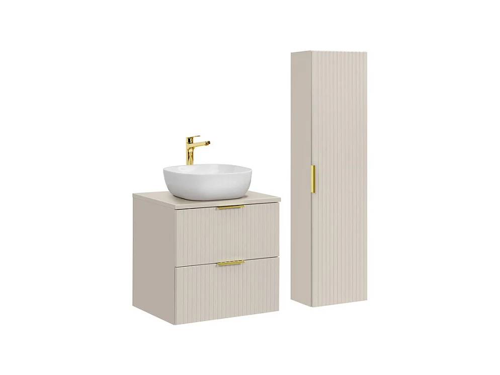 Ensemble de salle de bains NOXERA 60 cm Cashmere – Marron congo – Vasque + colonne suspendue