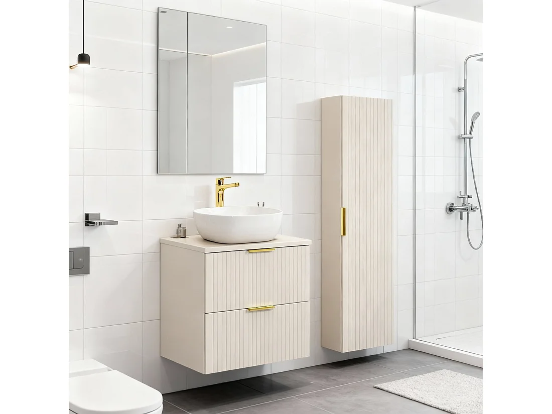 Ensemble de salle de bains NOXERA 60 cm Cashmere – Marron congo – Vasque + colonne suspendue