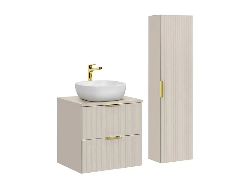 Ensemble de salle de bains NOXERA 60 cm Cashmere – Marron congo – Vasque + colonne suspendue