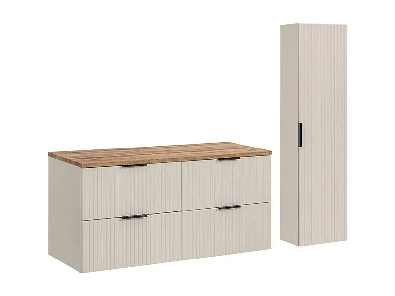 Ensemble de salle de bains NOXERA 120 cm – Marron congo – Plan vasque + colonne suspendue