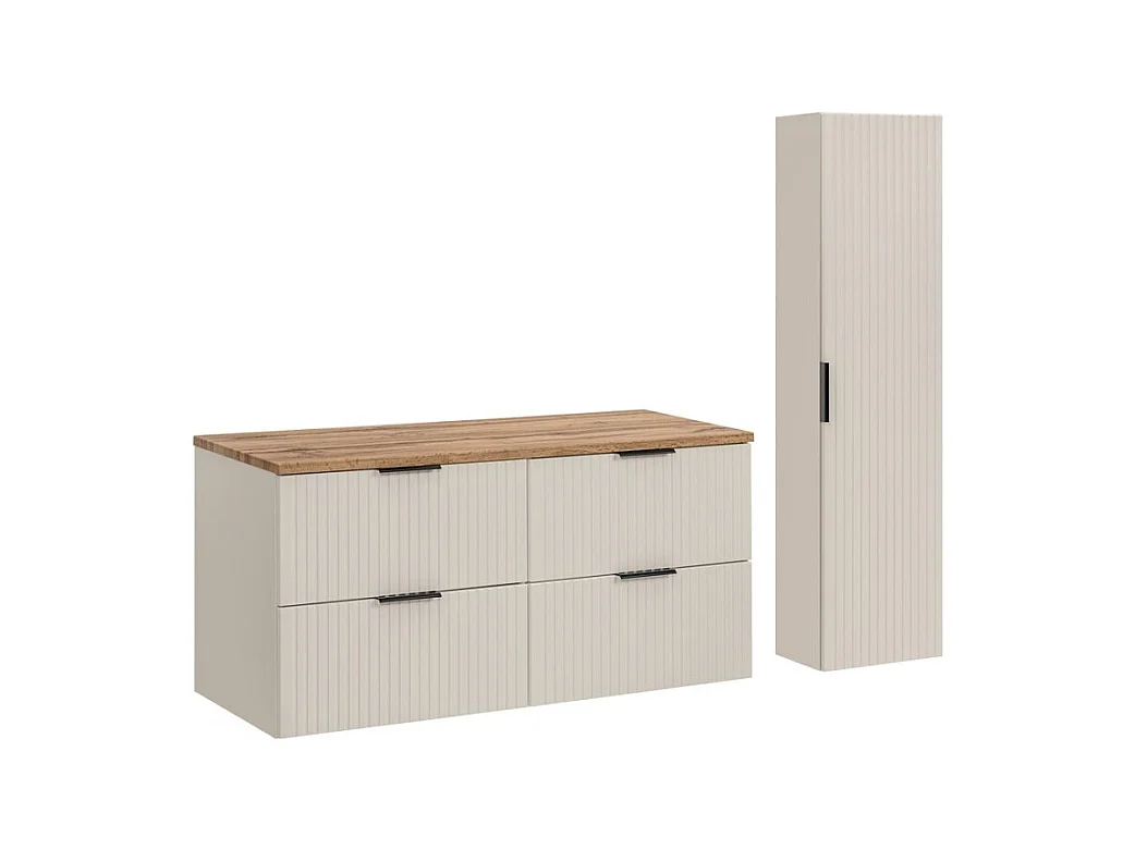 Ensemble de salle de bains NOXERA 120 cm – Marron congo – Plan vasque + colonne suspendue