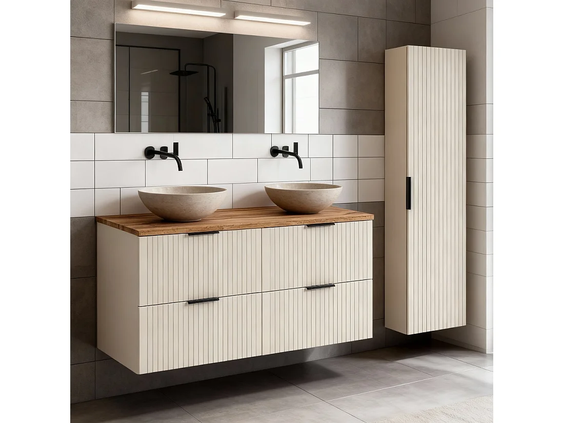 Ensemble de salle de bains NOXERA 120 cm – Marron congo – Plan vasque + colonne suspendue