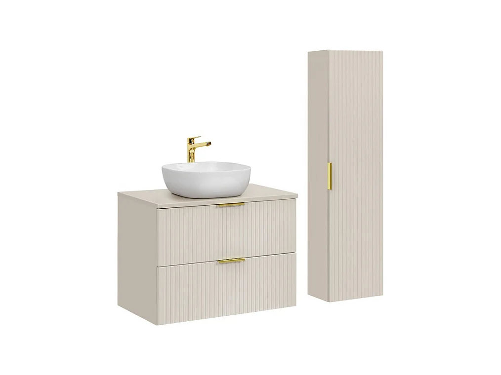 Ensemble de salle de bains NOXERA 80 cm – Marron congo – Vasque + colonne suspendue