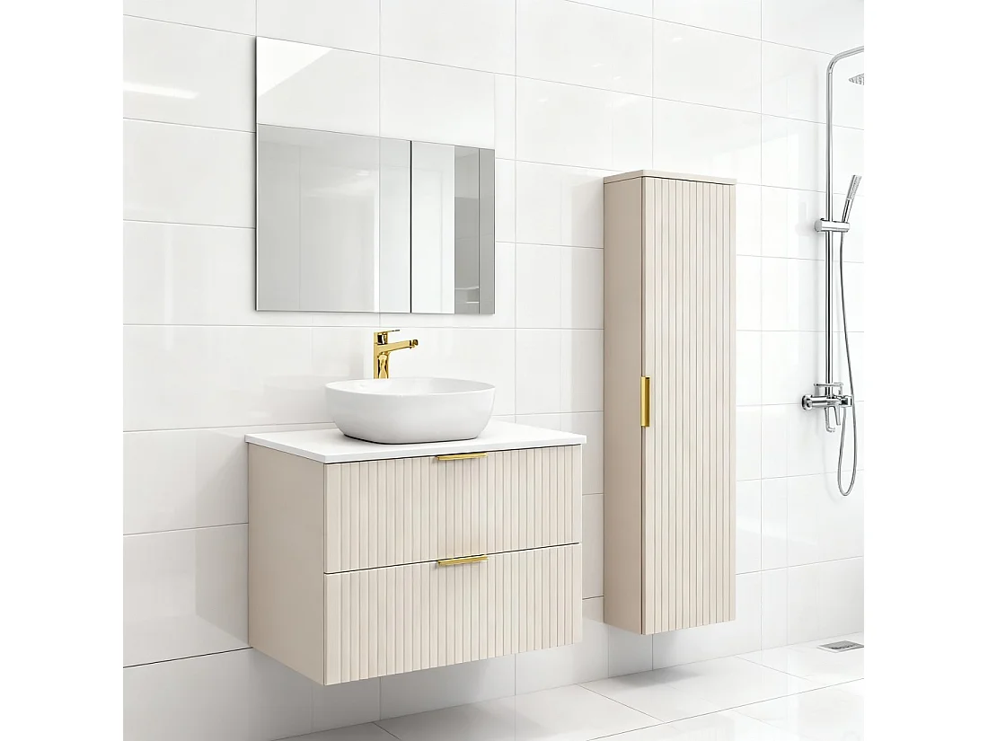 Ensemble de salle de bains NOXERA 80 cm – Marron congo – Vasque + colonne suspendue