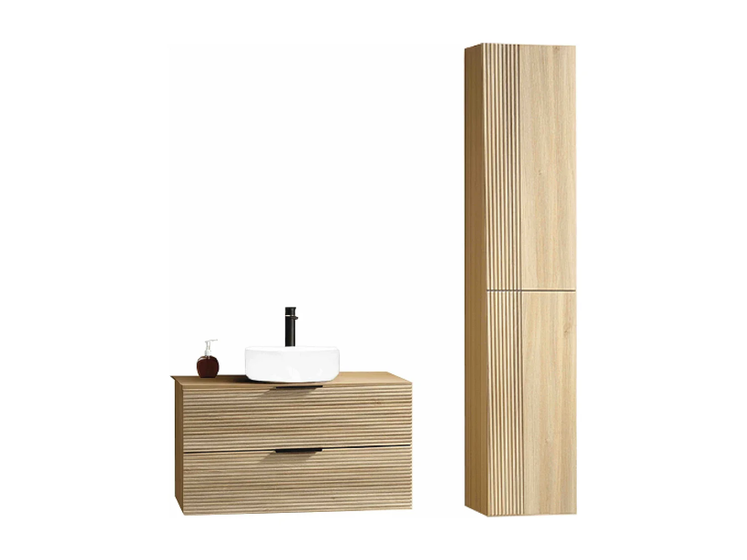 Ensemble salle de bain 100 cm chêne clair vasque à poser blanc mat Aqualinea