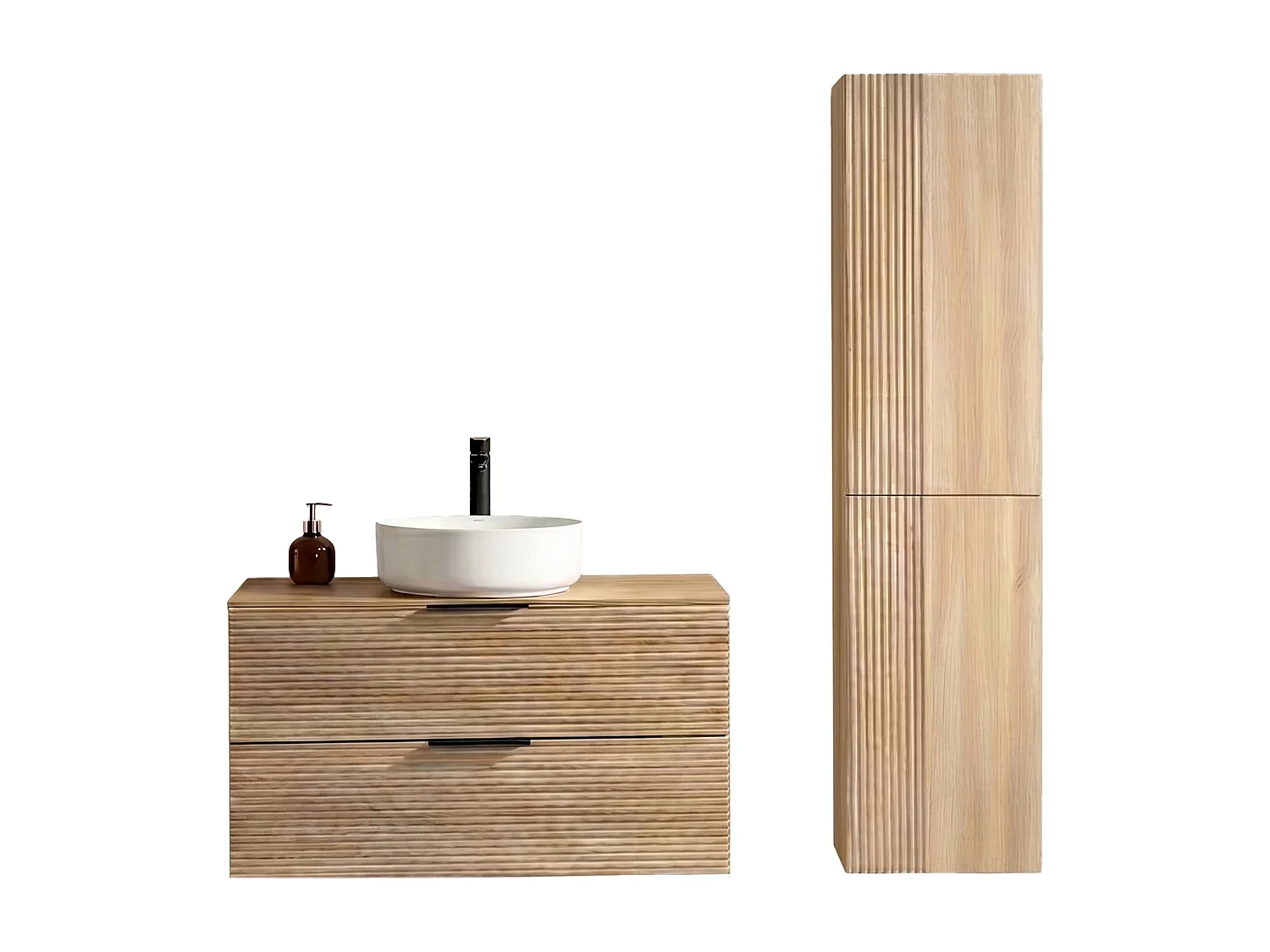 Ensemble salle de bain 100 cm chêne clair vasque à poser blanc mat Aqualinea