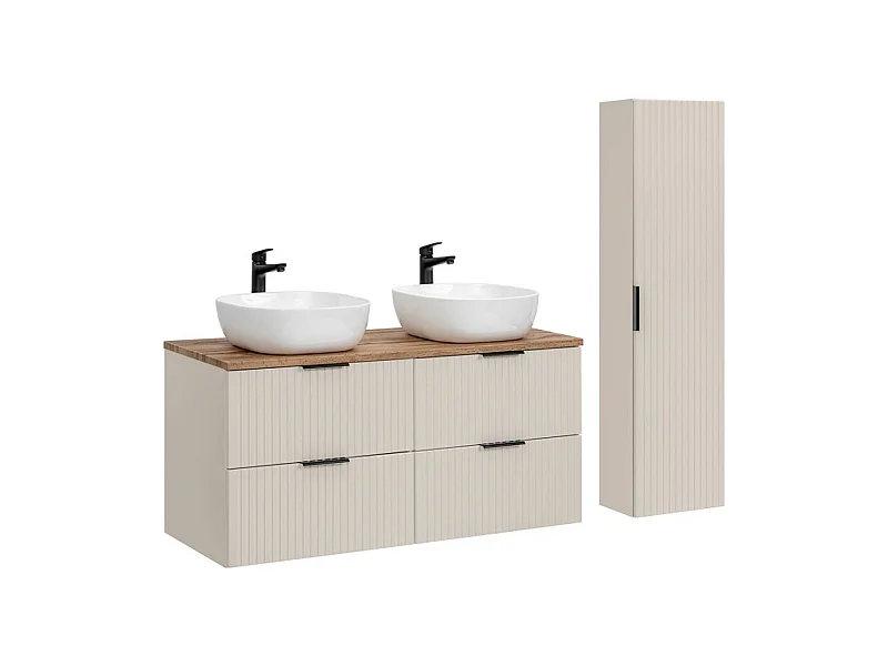 Ensemble de salle de bains NOXERA 120 cm – Marron congo & wotan – Double vasque + colonne