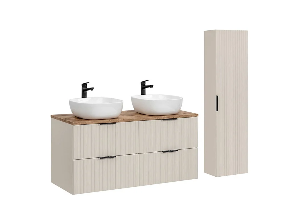 Ensemble de salle de bains NOXERA 120 cm – Marron congo & wotan – Double vasque + colonne