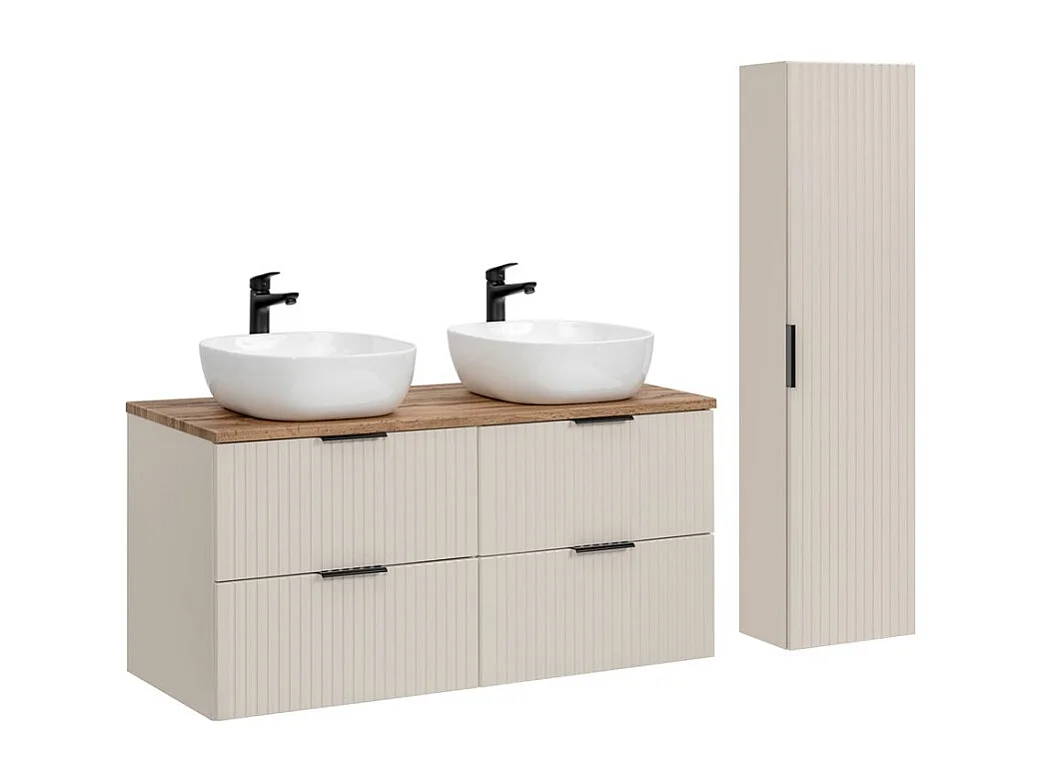 Ensemble de salle de bains NOXERA 120 cm – Marron congo & wotan – Double vasque + colonne