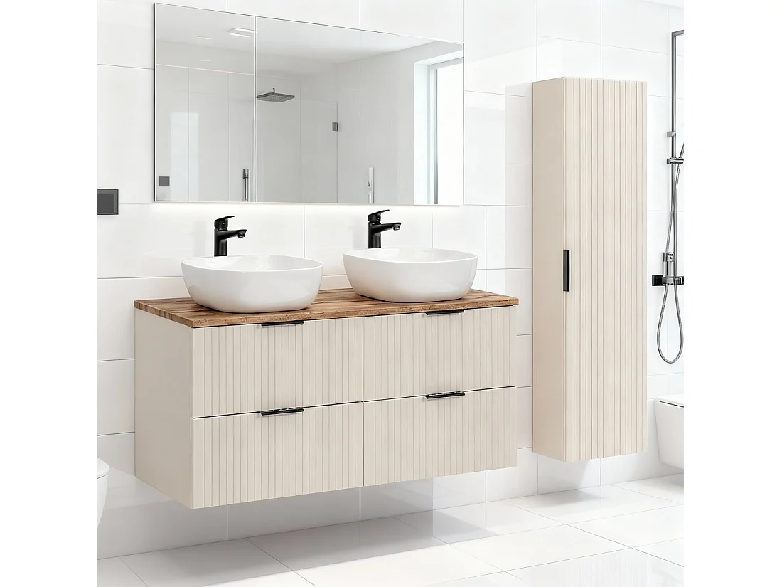 Ensemble de salle de bains NOXERA 120 cm – Marron congo & wotan – Double vasque + colonne