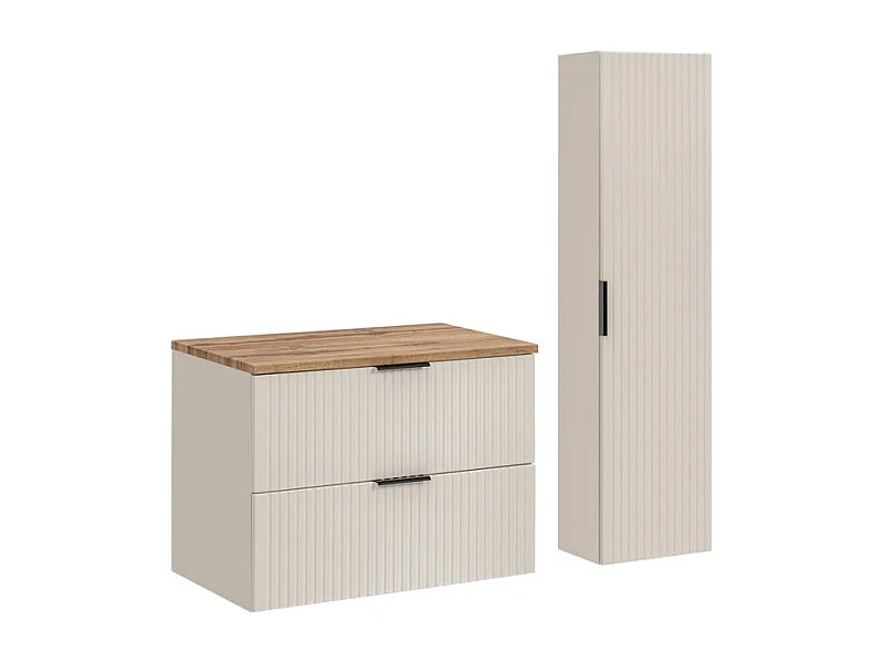 Ensemble de salle de bains NOXERA 80 cm – Marron congo & chêne Wotan – Meuble + colonne