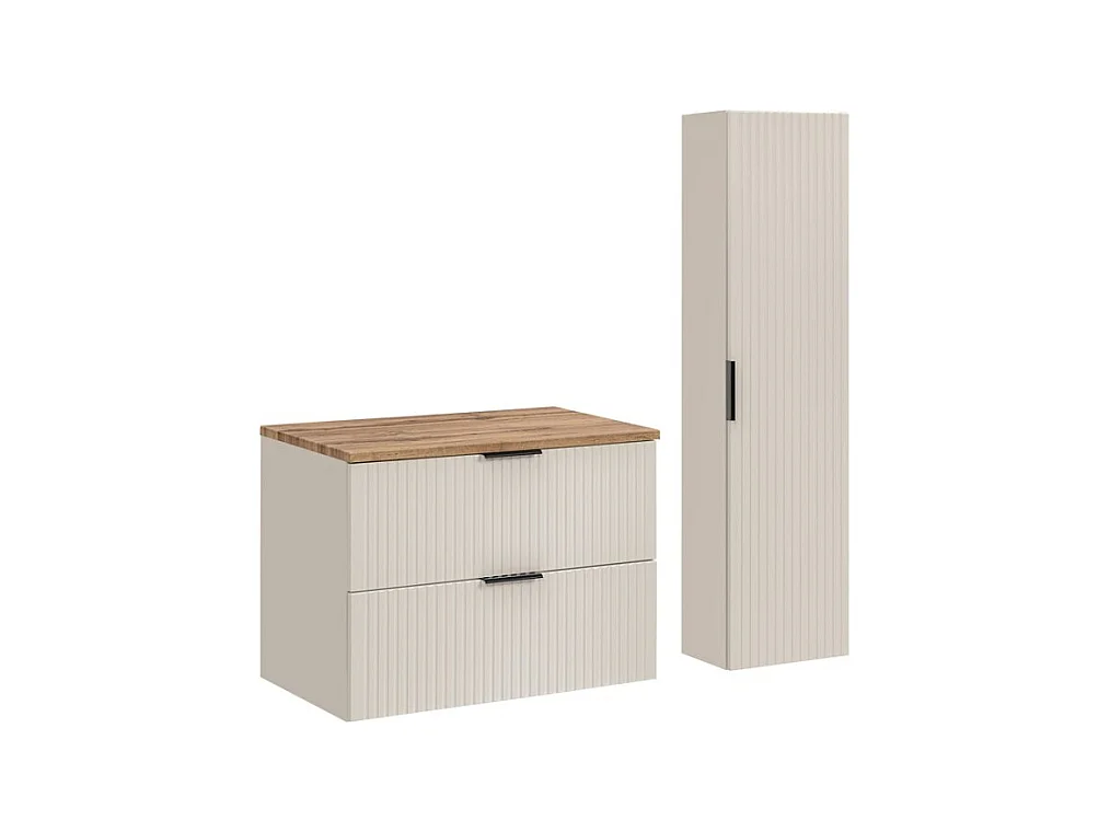 Ensemble de salle de bains NOXERA 80 cm – Marron congo & chêne Wotan – Meuble + colonne