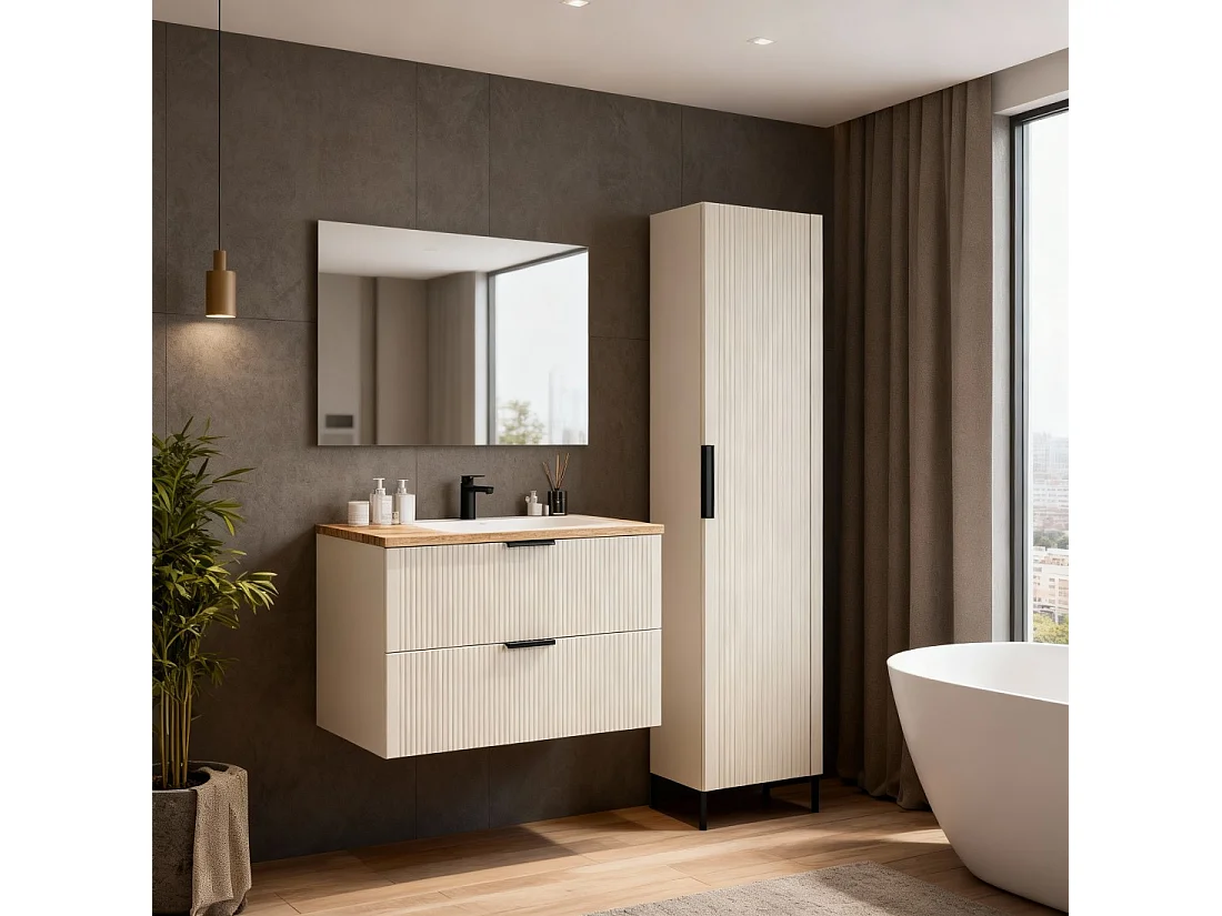 Ensemble de salle de bains NOXERA 80 cm – Marron congo & chêne Wotan – Meuble + colonne