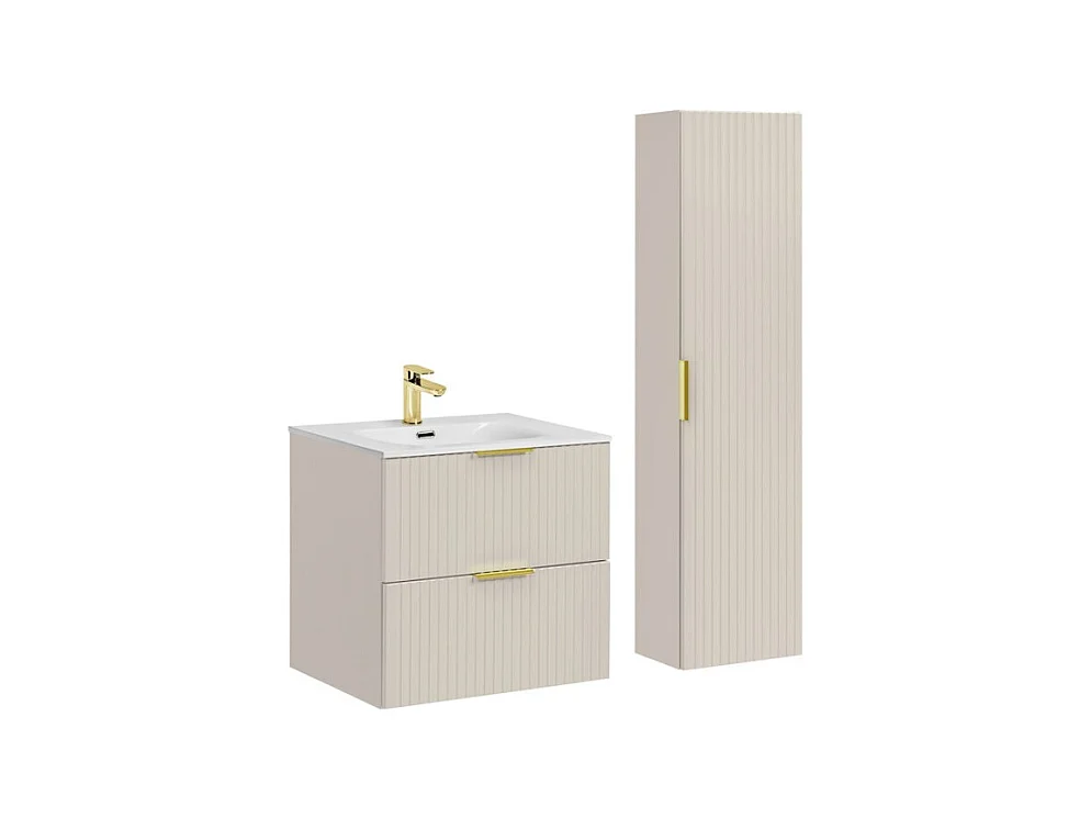 Ensemble de salle de bains NOXERA 80 cm – Marron congo – Vasque encastrée + colonne suspendue