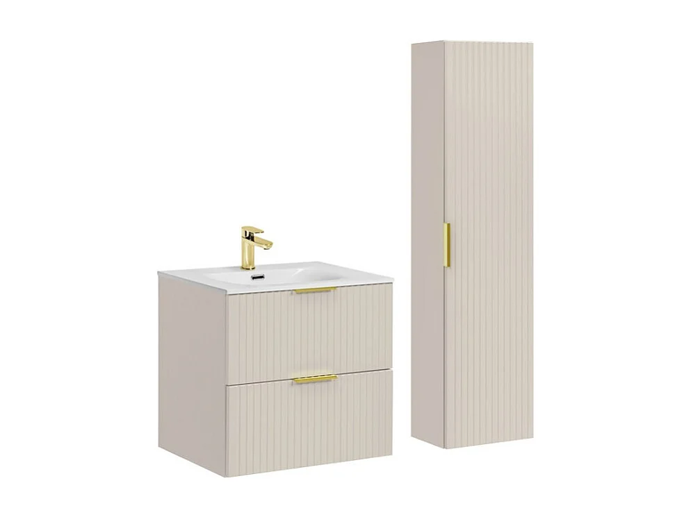 Ensemble de salle de bains NOXERA 80 cm – Marron congo – Vasque encastrée + colonne suspendue