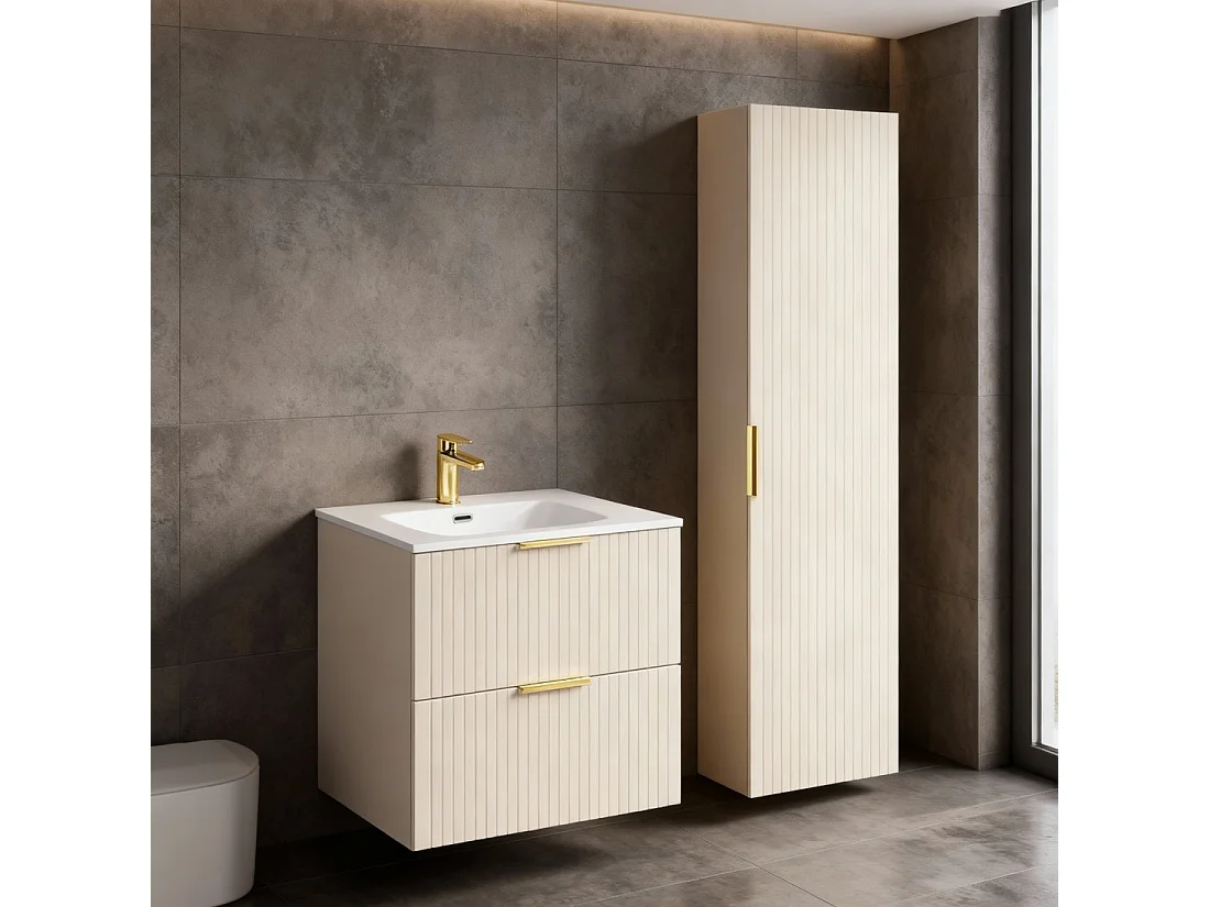 Ensemble de salle de bains NOXERA 80 cm – Marron congo – Vasque encastrée + colonne suspendue