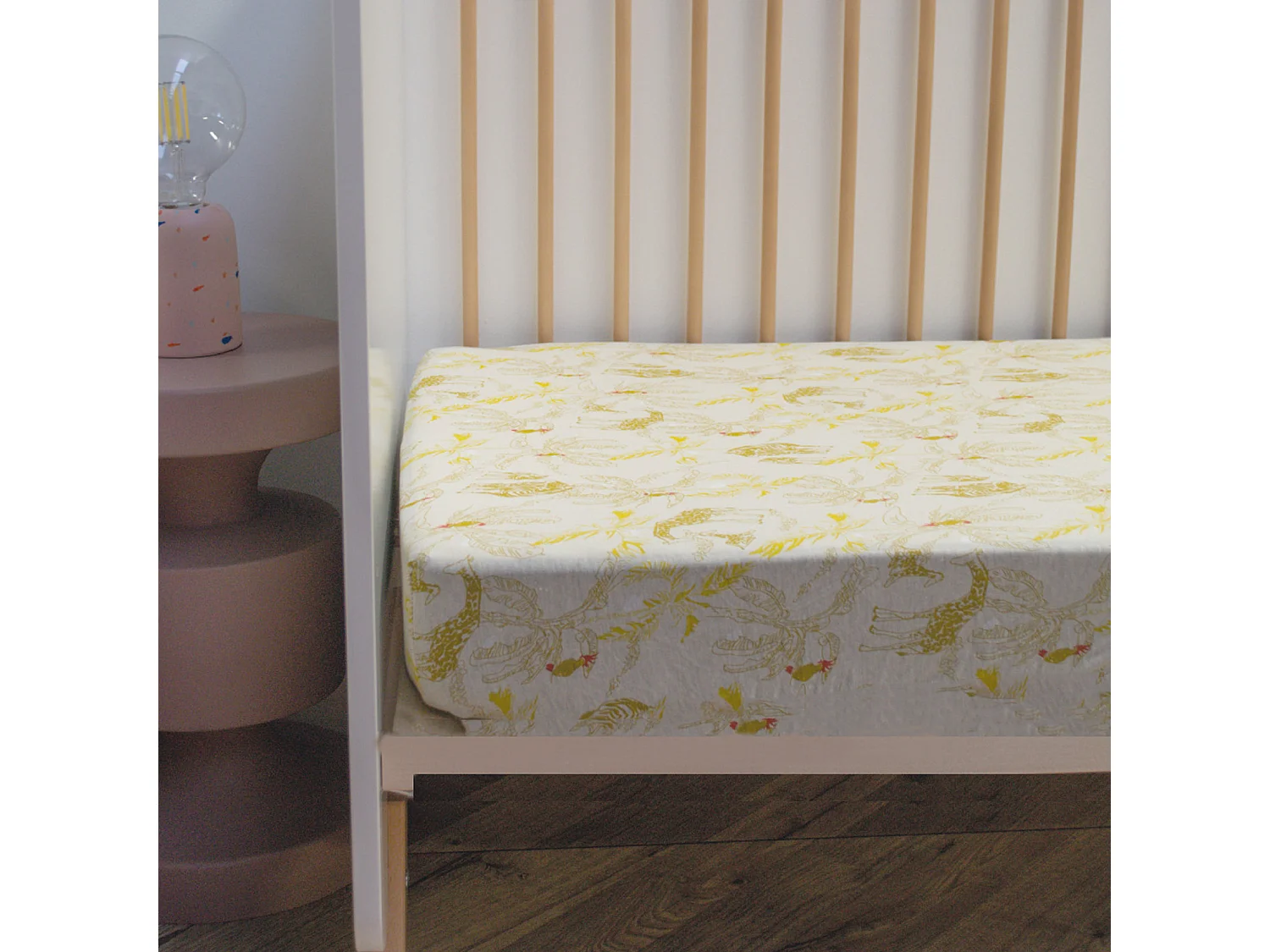 Drap housse Jersey enfant imprimé animaux de la savane