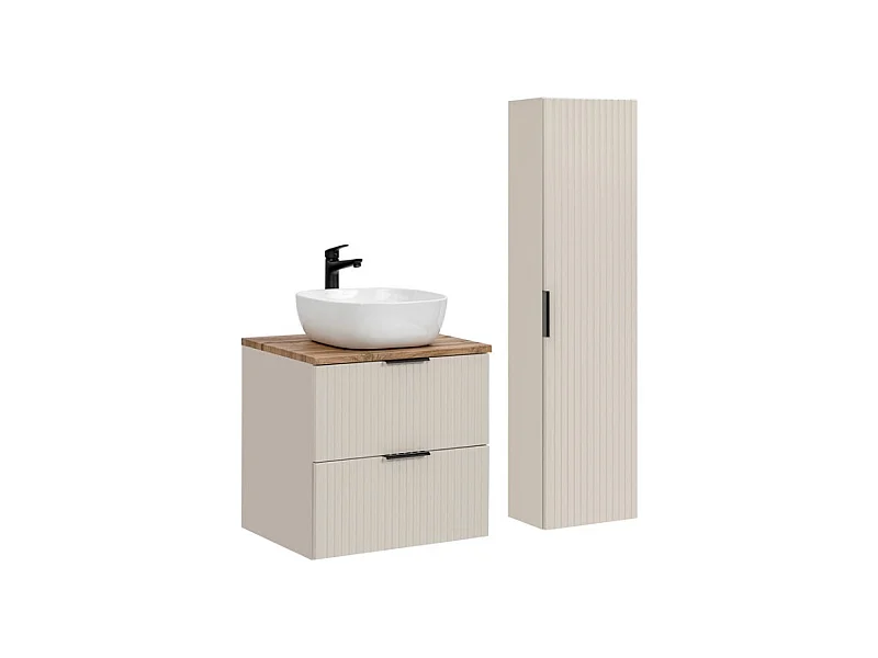 Ensemble de salle de bains NOXERA 60 cm – Marron congo & wotan – Vasque céramique + colonne