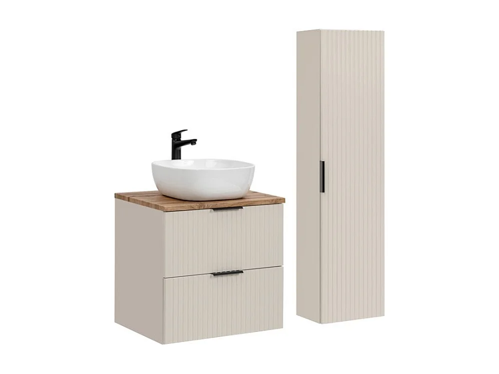 Ensemble de salle de bains NOXERA 60 cm – Marron congo & wotan – Vasque céramique + colonne