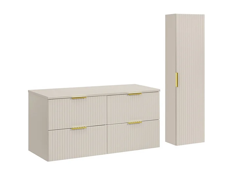 Ensemble de salle de bains NOXERA 120 cm – Marron congo – Plan vasque + 4 tiroirs + colonne suspendue