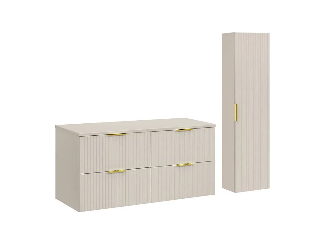 Ensemble de salle de bains NOXERA 120 cm – Marron congo – Plan vasque + 4 tiroirs + colonne suspendue