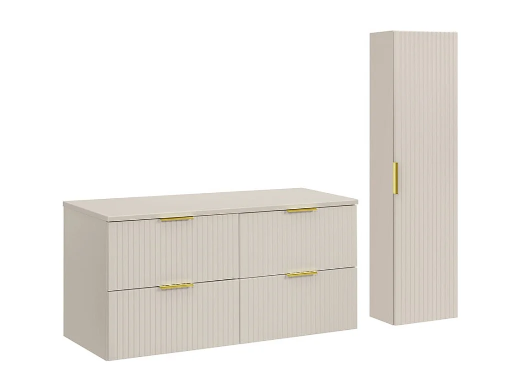 Ensemble de salle de bains NOXERA 120 cm – Marron congo – Plan vasque + 4 tiroirs + colonne suspendue