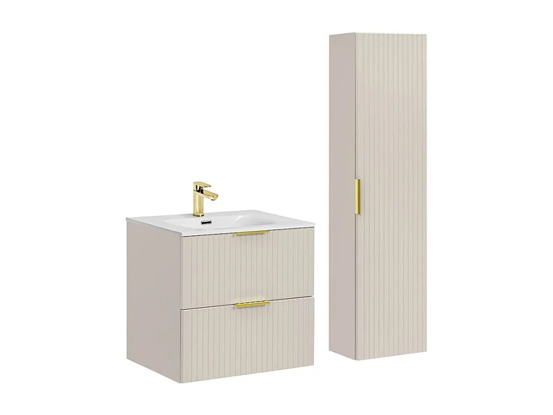 Ensemble de salle de bains NOXERA 60 cm – Marron congo – Vasque encastrée + colonne suspendue