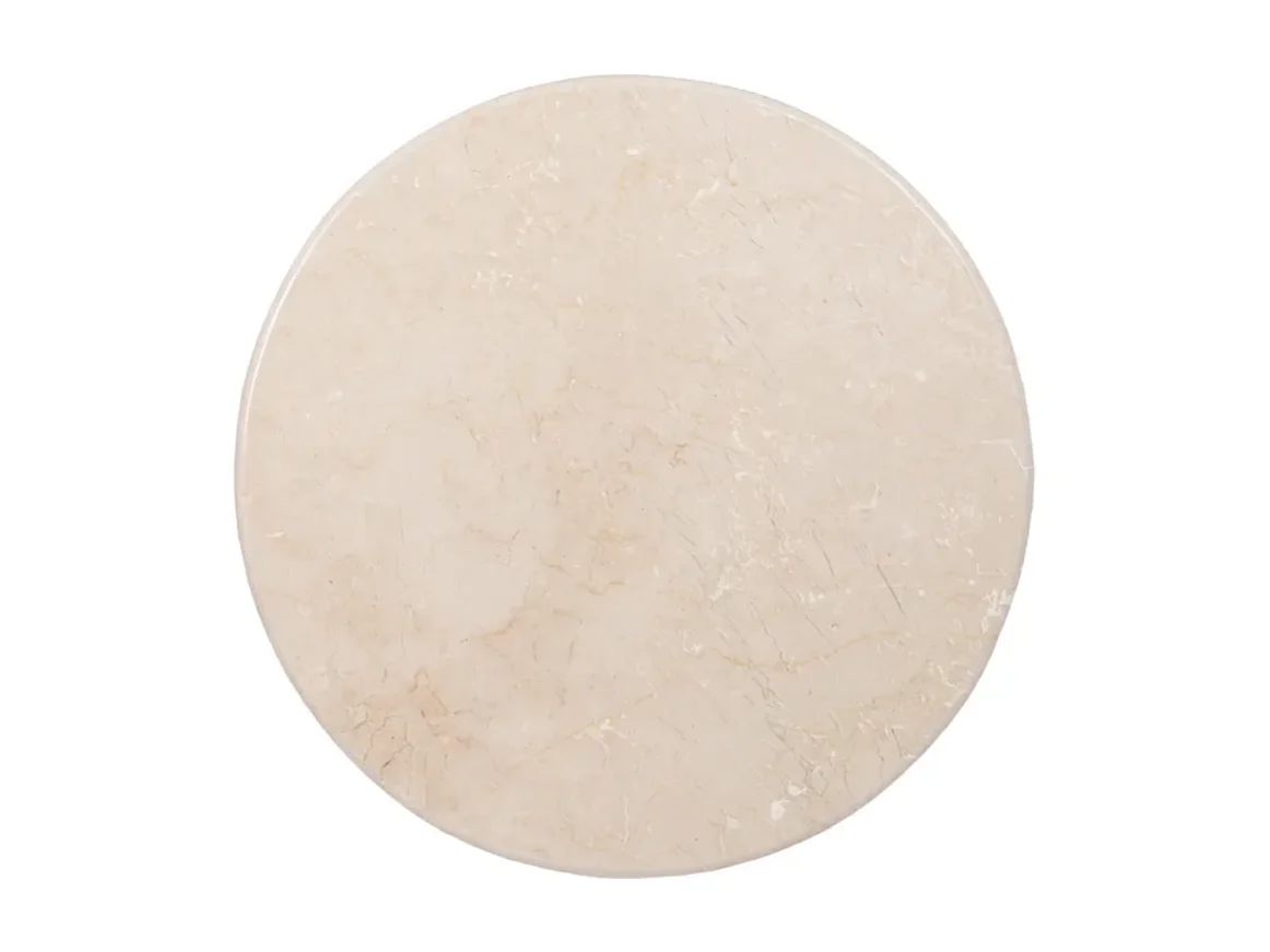 Table basse ronde 76 cm marbre crème et bois rainuré naturel MISITRA