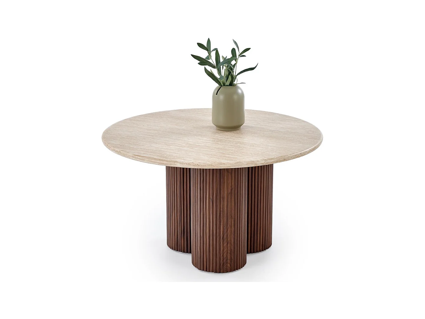 Petite table basse ronde 80 cm travertin et bois ZACK