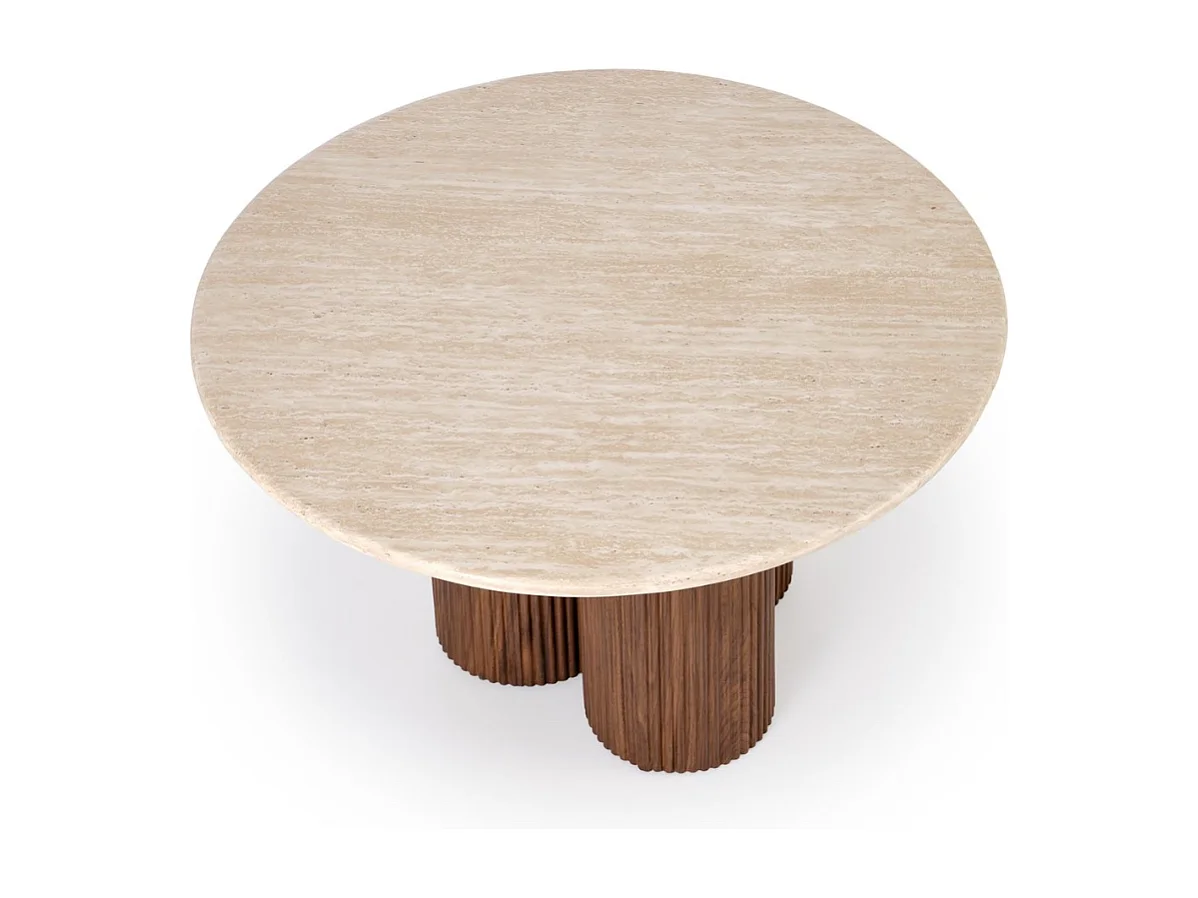 Petite table basse ronde 80 cm travertin et bois ZACK