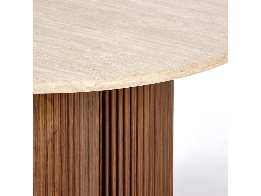 Petite table basse ronde 80 cm travertin et bois ZACK