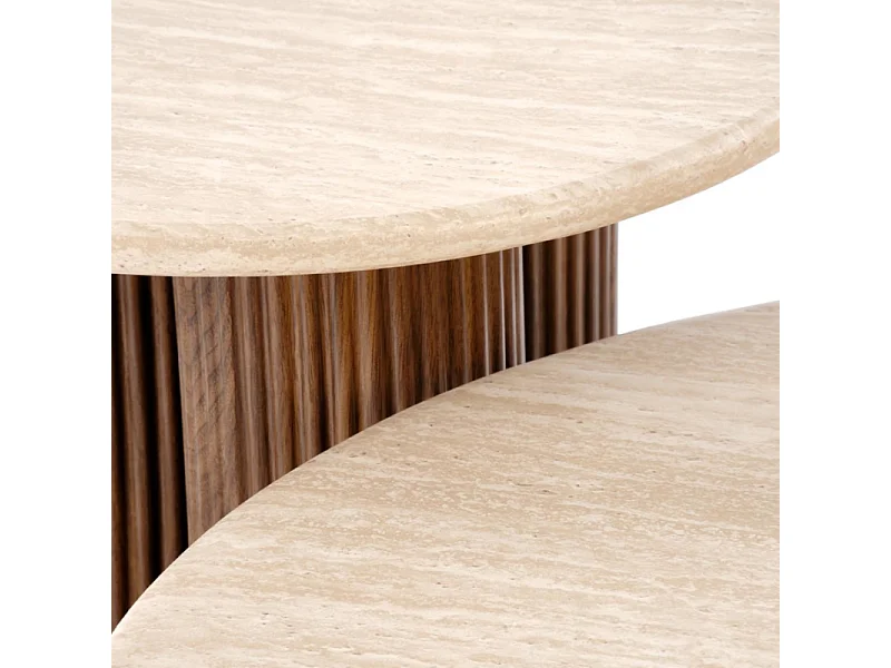 Petite table basse ronde 80 cm travertin et bois ZACK