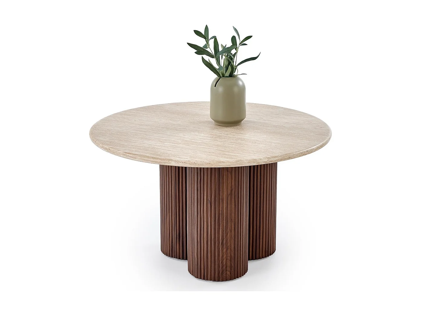 Petite table basse ronde 80 cm travertin et bois ZACK