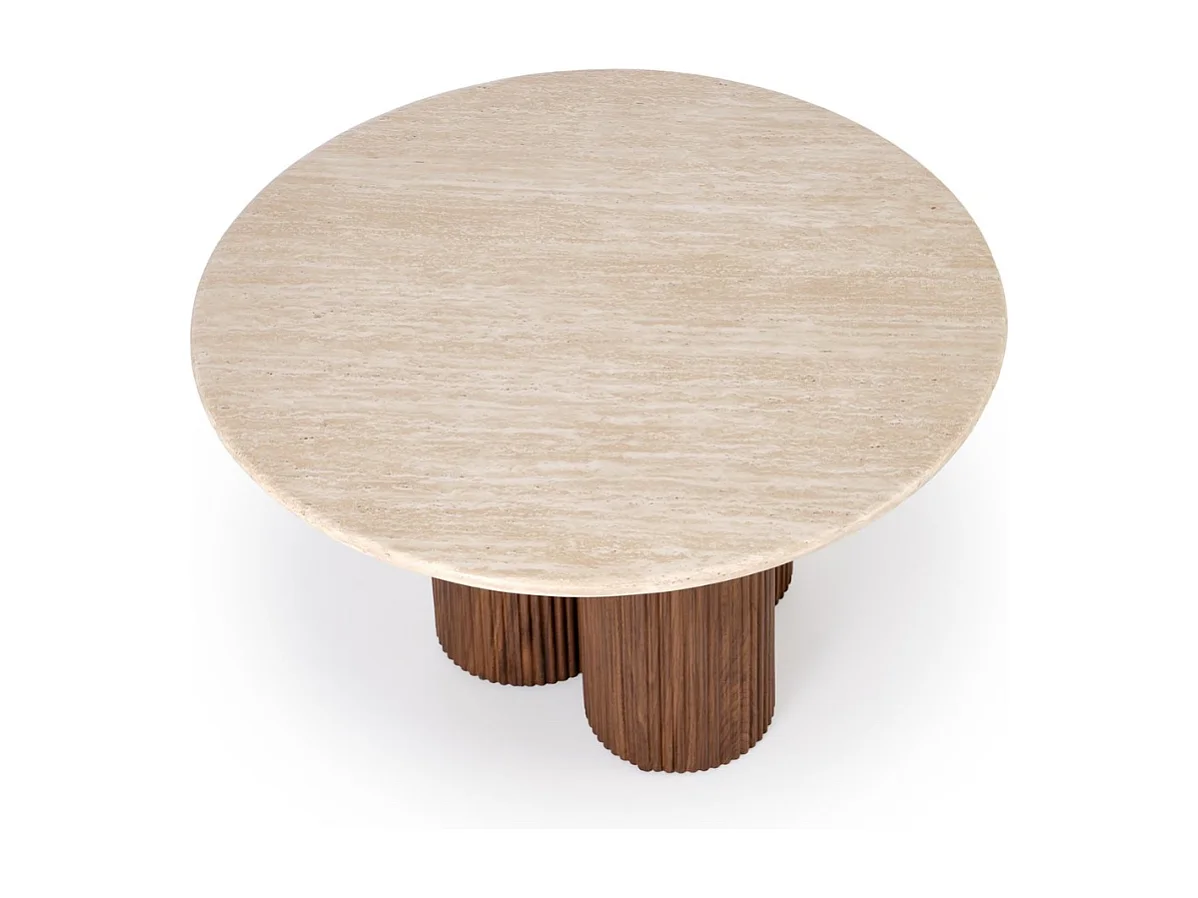 Petite table basse ronde 80 cm travertin et bois ZACK