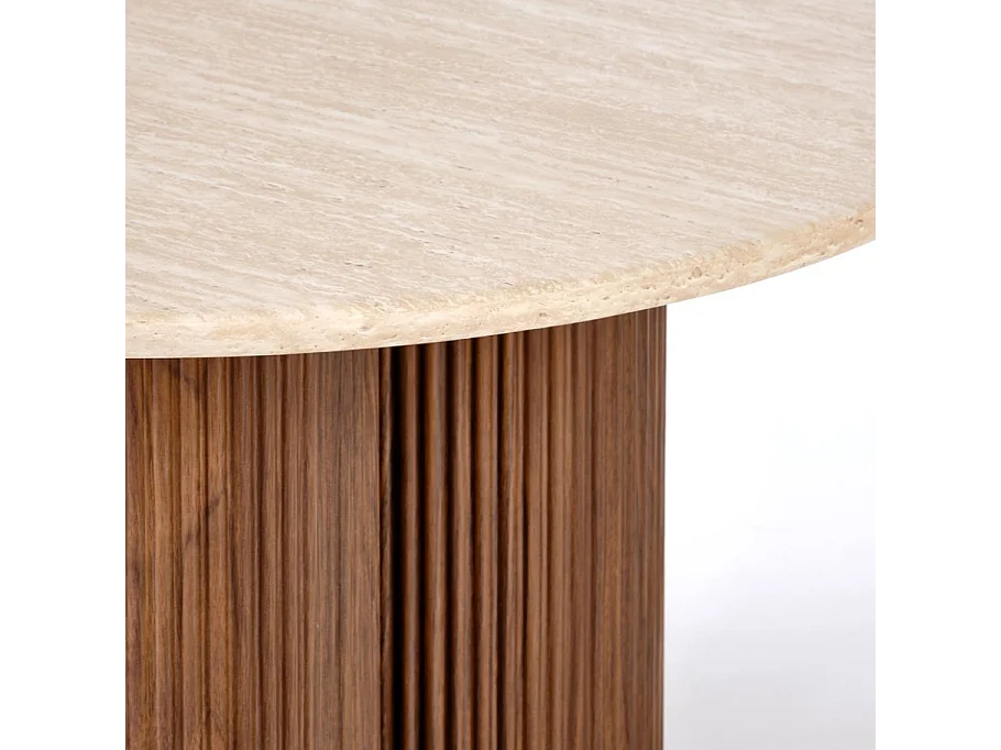 Petite table basse ronde 80 cm travertin et bois ZACK