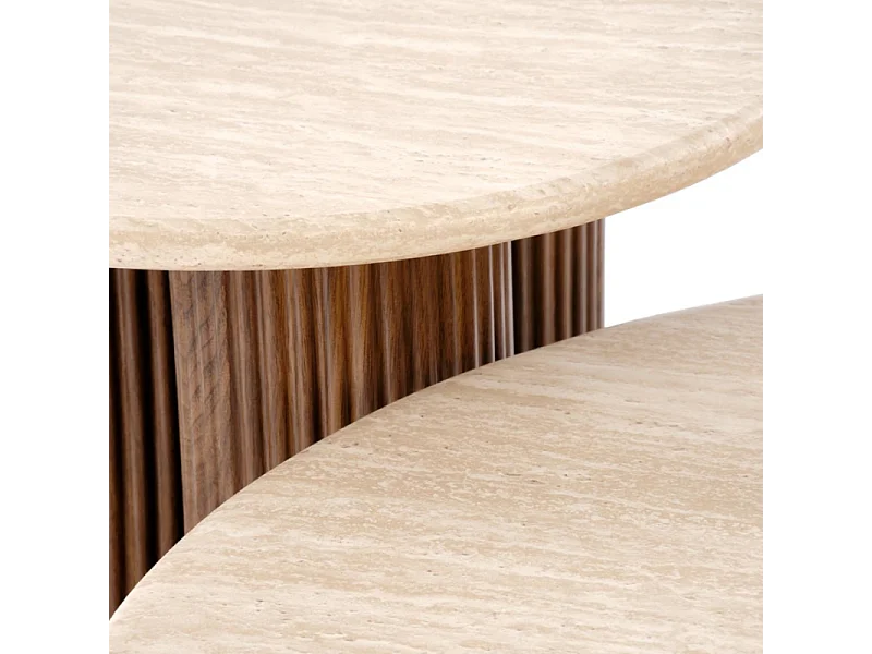 Petite table basse ronde 80 cm travertin et bois ZACK