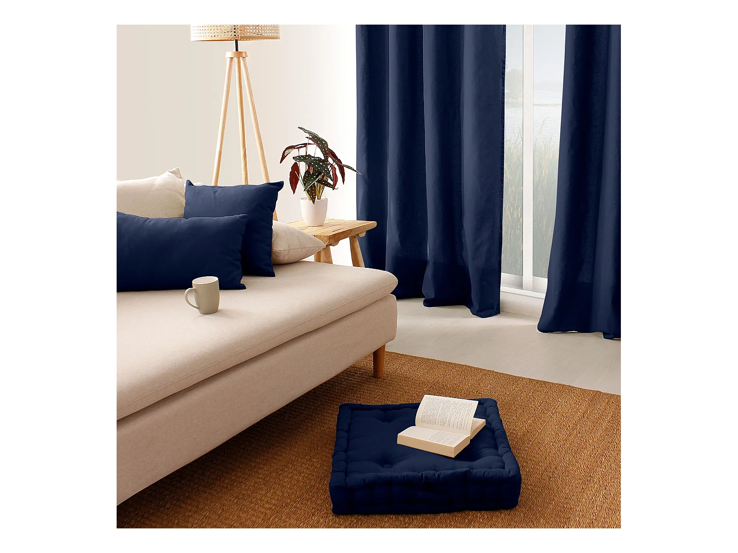 Coussin de Sol Uni "Panama" 50x50cm Bleu Marine