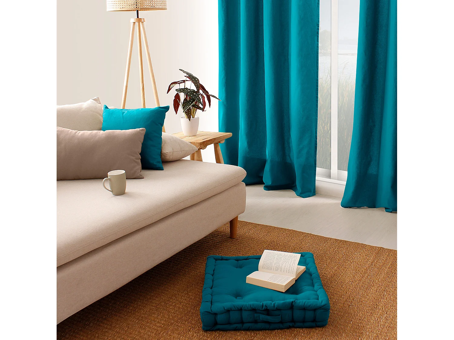 Boden Kissen uni aus reiner Baumwolle