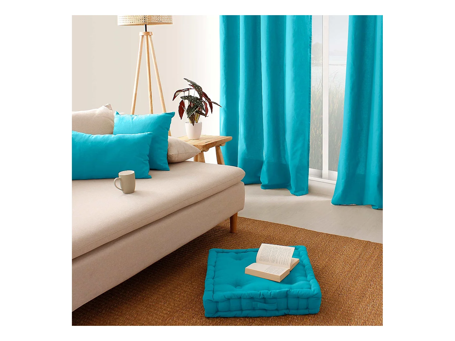 Coussin de Sol Uni "Panama" 50x50cm Turquoise