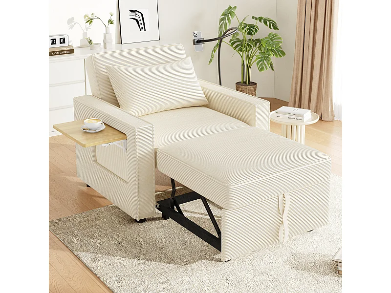 Canapé pliable avec port de chargement USB - canapé-lit 1 place convertible - 150 x 93 x 85 cm - velours - beige