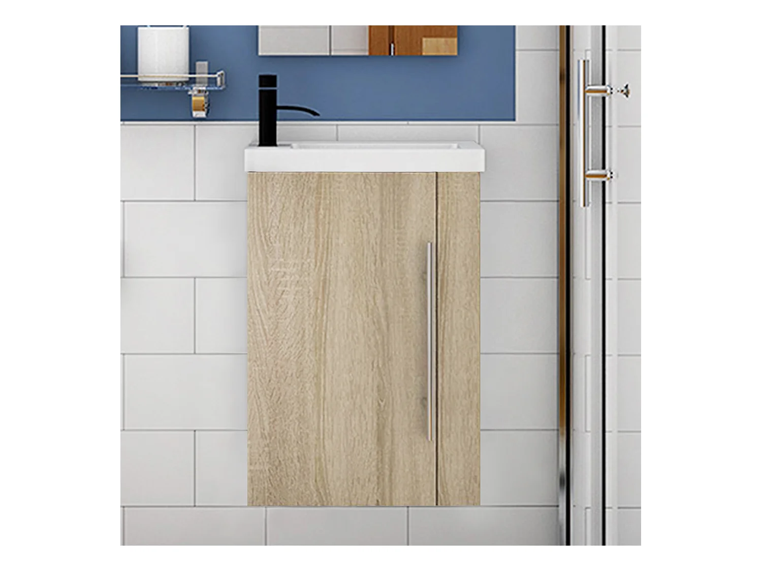 Mueble de baño flotante con lavabo, 44 x 23 x 60 cm,Color Roble,1 puerta con tirador, Muebles de Alta Calidad, AICA