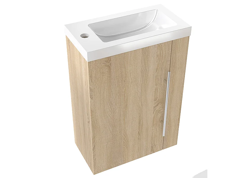 Mueble de baño flotante con lavabo, 44 x 23 x 60 cm,Color Roble,1 puerta con tirador, Muebles de Alta Calidad, AICA